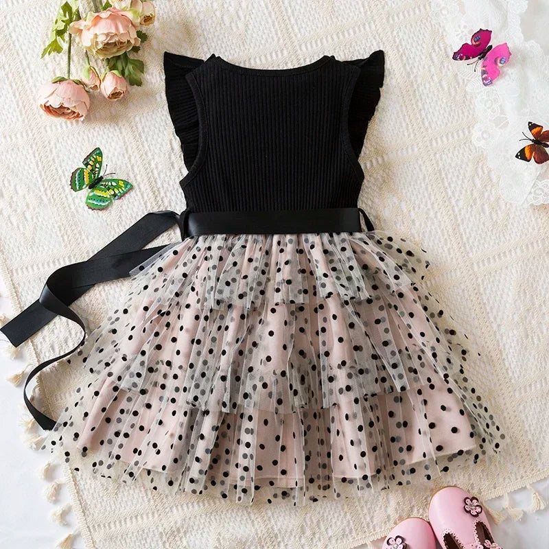 2025 New Kids Dresses for Girls Long Sleeve Fall Dress Polka Dot Birthday Party Costume Autumn Winter Dress Children Clothing