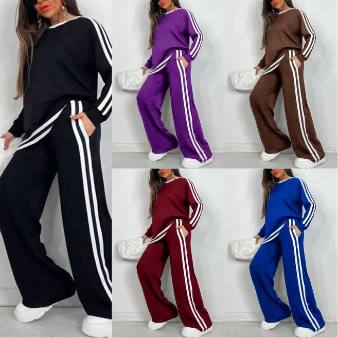 2025 Women's Sweat Suit Spring Autumn New Leisure Clothing Fashion Elegant Tops T-shirt Pants 2 Two Piece Set For Women