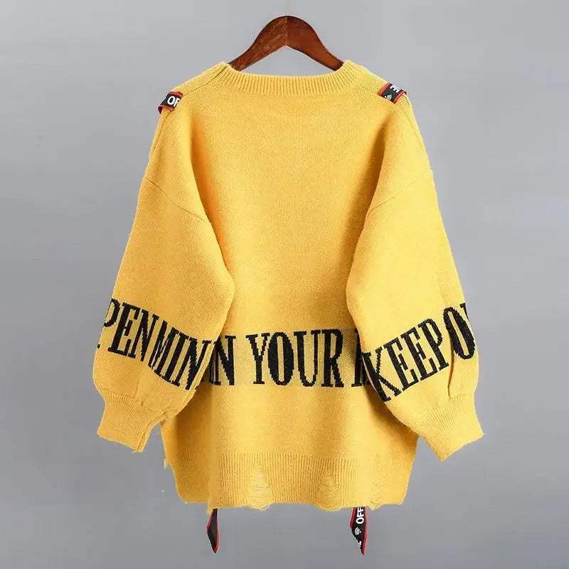 Autumn Winter Y2K Letter Sweater Women Fashion Casual All-match Jumpers Loose Knitted Pulllover Lady Top Harajuku Female Clothes