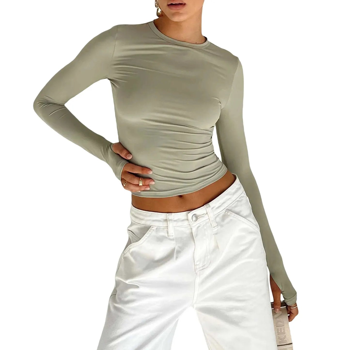 Y2K Long Sleeve T-Shirts for Women Spring Autumn Slim Fit Casual Pullovers Female Basic Tees Tops with Thumb Holes Streetwear