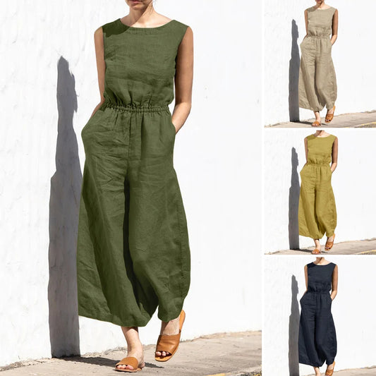 New Summer plus Size  Color High Waist Svel Long Pants Women's Faion Casual Loose Sle One-Piece Suit