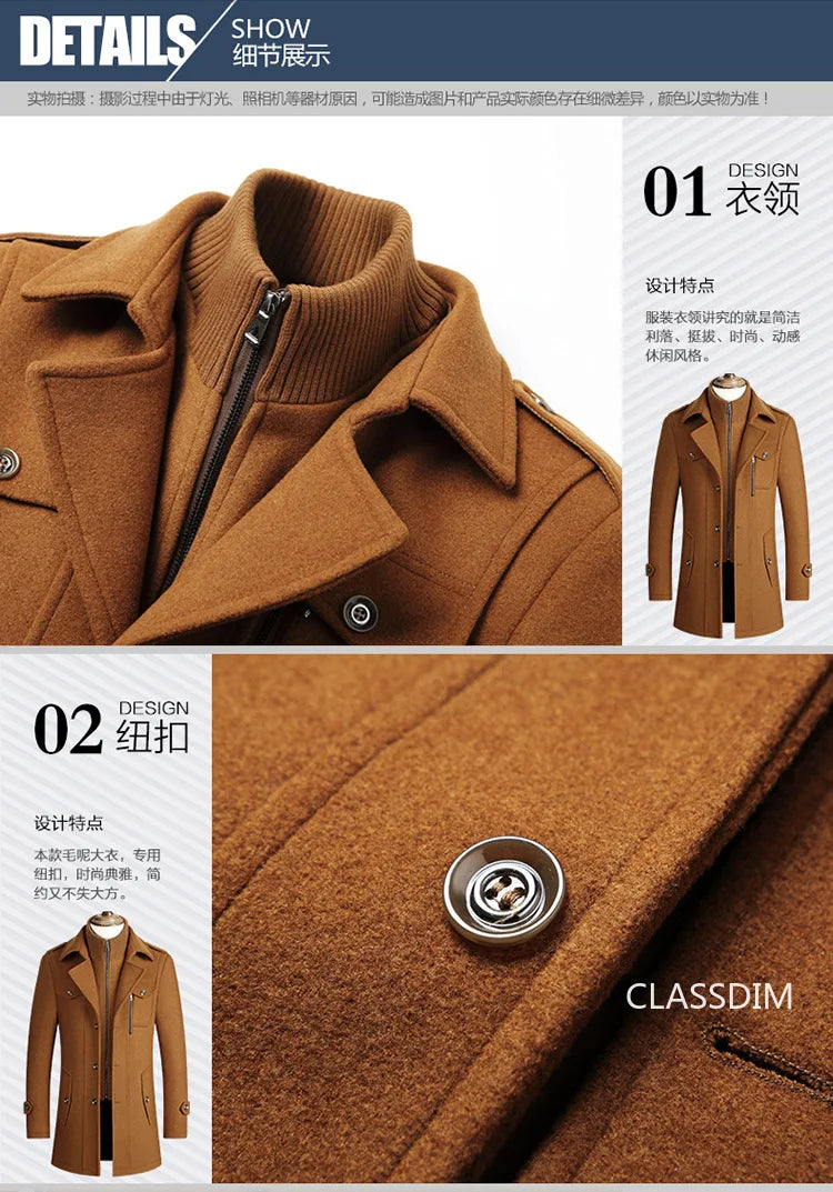 Men Winter Jackets Cashmere Overcoats Wool Blends Trench Coats High Quality New Winter Coats Male Business Casual Trench Coats