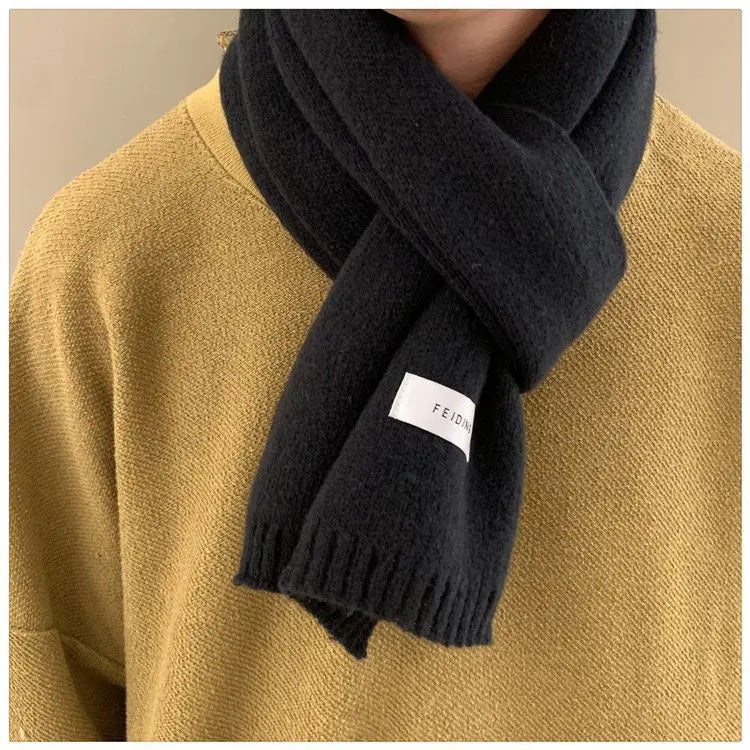 High Quality 100% Wool Scarf Men Women Winter Autumn Solid Color Couple Muffler Simple Warm Versatile Knitted Scarf Male Female