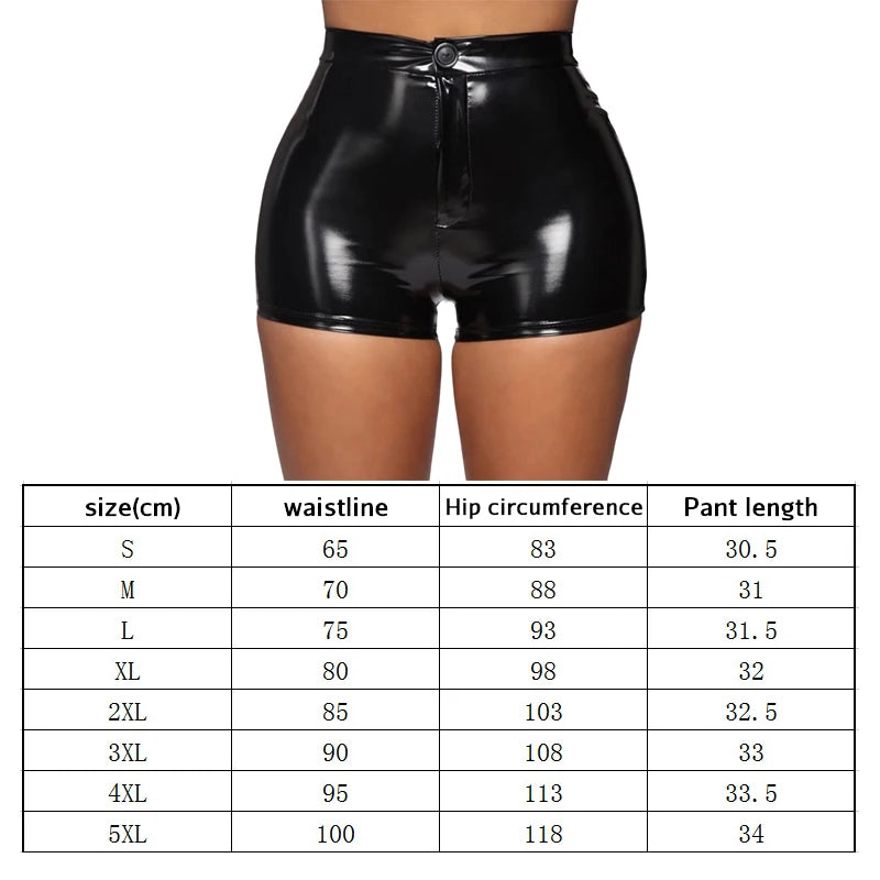 New Sexy Nightclub Costumes Skinny Shorts Women PU Leather Shorts High Waist Solid Button Black Shorts Summer Wet Look Leather