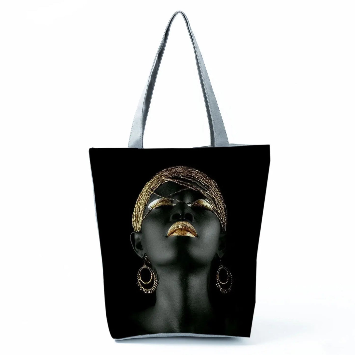 Fashionable Black Beauty Print Handbag Large Capacity Shoulder Bag Stylish Mystery Tote Bag for Women Versatile Polyester Bag