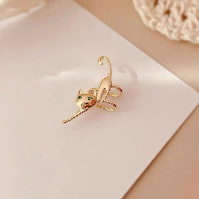 1 Pc Funny Green Eye Cat Clip Earring for Women Cute Animal Kitten No Ear Hole Without Piercing Earbone Earring Party Jewelry