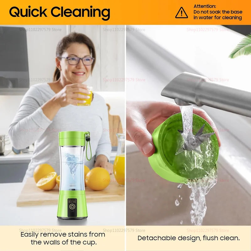 380ml Portable Electric Juicer Smoothie Blender USB Rechargeable Food Processor Mini Fruit Mixer for Travel Kitchen Workout