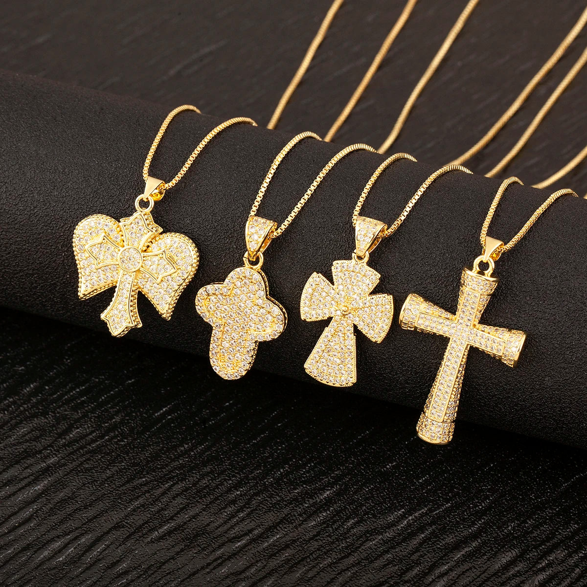 Nidin New Trendy Personality Design Cross Pendant Necklace For Women Men Shiny Crystal Zircon Charm Jewelry Daily Party Gifts