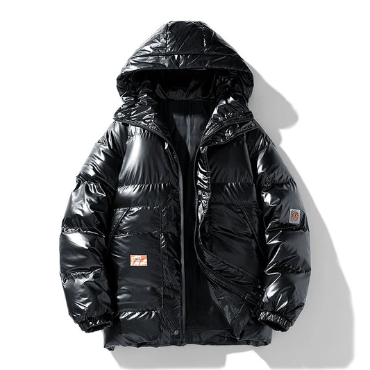 Men Parkas Thicken Warm Coat Men's Solid Color Parkas Coat Men's Fashion New Streetwear Winter Jacket Mens Glossy Black Jackets