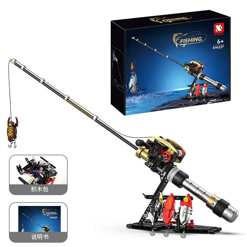 Fishing Rod Building Blocks Simulated Sea Fishing with Reel Set DIY Kit Creative Construction Toys for Kids Gift for Men Boys