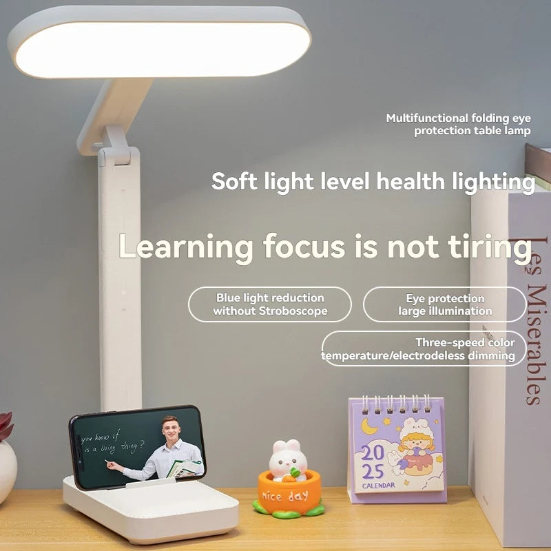 Rechargeable Foldableing Eye Protection Desk Lamp for Study, Special Dormitory Desk Reading Lamp, USB Rechargeable and Plug-In Dual-Use Dimming Home Desk Lamp