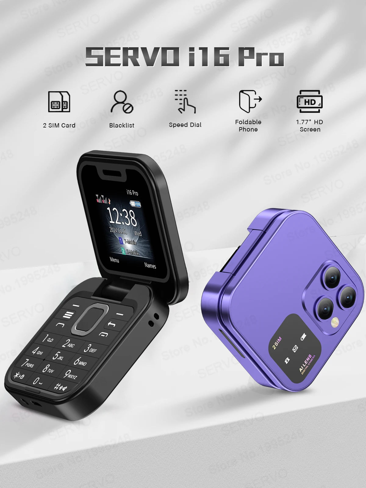 SERVO i16 Pro Mini Flip Mobile Phone Dual SIM Card Speed Dial Magic Voice Blacklist FM Radio 2G GSM Cute Foldable Cellular Phone