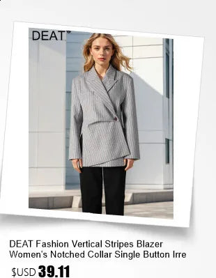 DEAT Fashion Women's Blazer Notched Collar PU Patchwork Knitted Super Waist Silhouette Suit Jackets Spring 2025 New 17A2010H