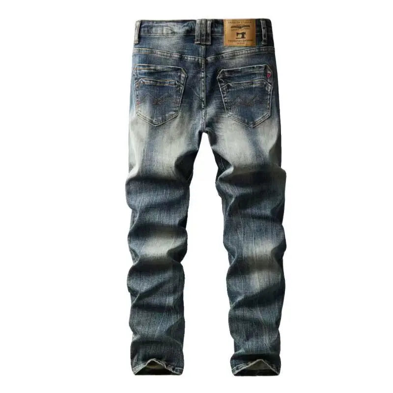 Spring Autumn New American Denim Coats Set Classic Simple and Versatile Washed Elastic Cowboy Jeans Clothes For Men
