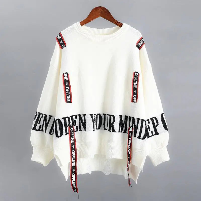 Autumn Winter Y2K Letter Sweater Women Fashion Casual All-match Jumpers Loose Knitted Pulllover Lady Top Harajuku Female Clothes