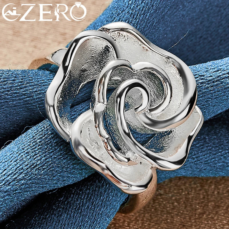 ALIZERO 925 Sterling Silver Rose Ring for Women Wedding Rings Engagement Band Fashion Party Charms Jewelry Valentine's Day Gift
