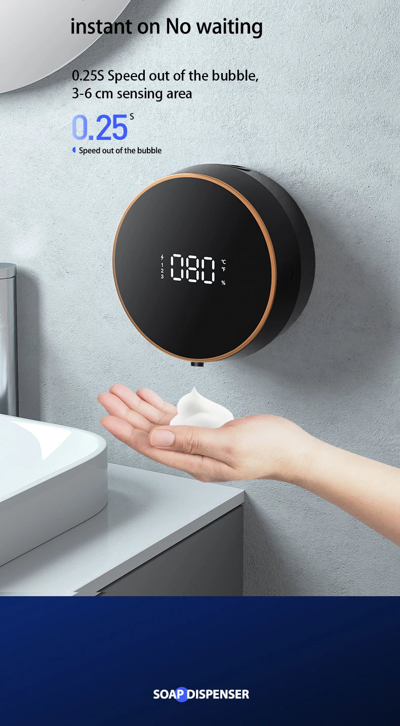 Wall Mount Automatic Foam Soap Dispensers LED Display Electric Touchless Infrared Sensor Foam Machine Liquid Dispensary