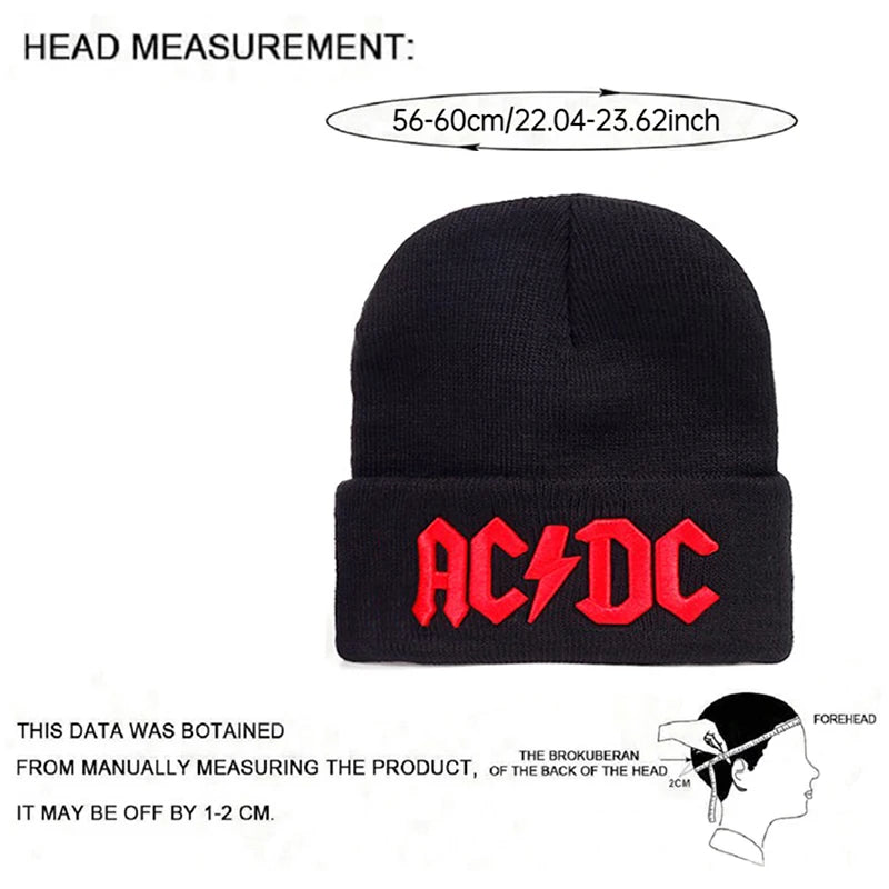 2025 Fashion New Simple Knitted Hat ACDC Embroidered Bean Hat Outdoor Daily Commuter Borderless Hat Windproof Warm Hip Hop Hat
