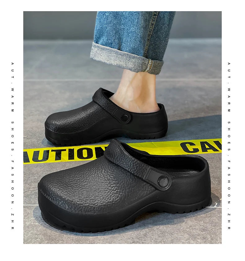 2025 Men's EVA Sandals Summer Large Black Kitchen Anti-Slip Work Shoes Waterproof Oil-Repellent Chef Shoes Kitchen Accessories
