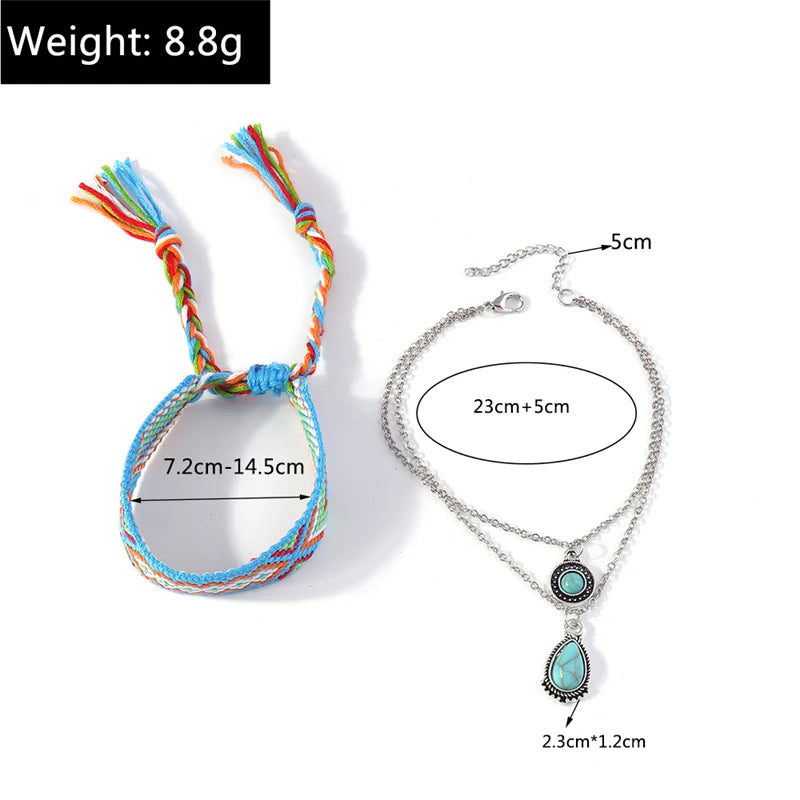 Bohemian Handmade Beads Anklets Embroidery Braided Ankle Bracelets Summer Beach On Leg Foot Chain Female Girls Jewelry Gifts