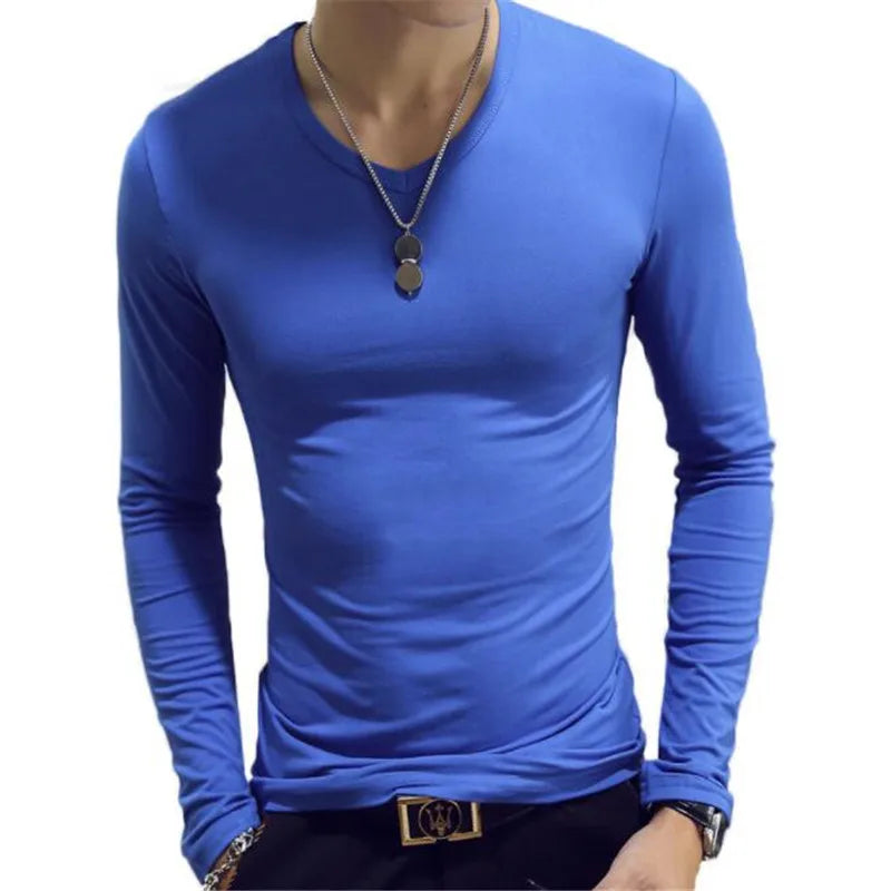 Spring Autumn Period Long Sleeve Cultivate One's Morality Men's T-shirt O-neck Solid Polyester T Shirt Men Red Blue Black