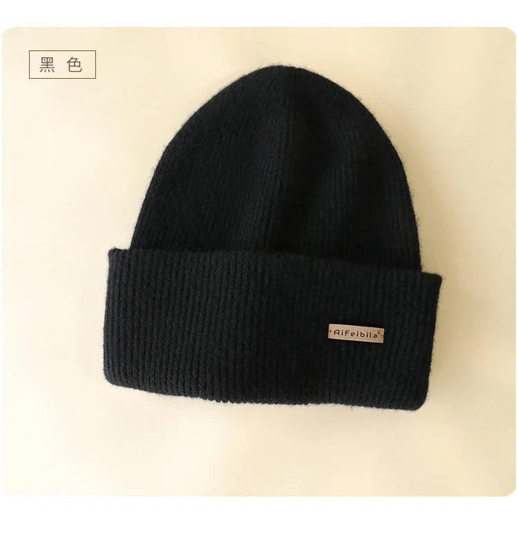 100% Merino Wool Double-Sided Beanie for Men Women Thick Soft Warm Winter Skull Caps Solid Color Knitted Beanies Hat