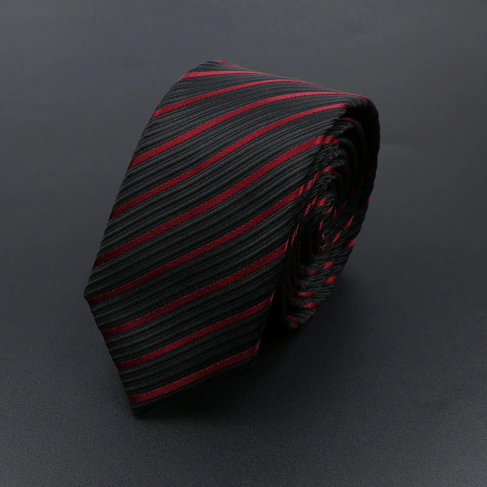 Mens 5cm Slim Tie Striped Plaid Red Black Narrow Necktie For Wedding Party Business Men Formal Suit Shirt Cravats Accessory Gift