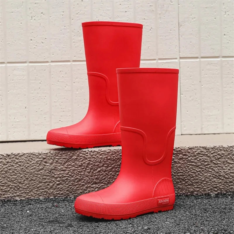 Women's High-Top Rain Boots Spring Autumn Waterproof Slip-Resistant Long Tube Shoes for Outdoor Work PVC Material Knee-High