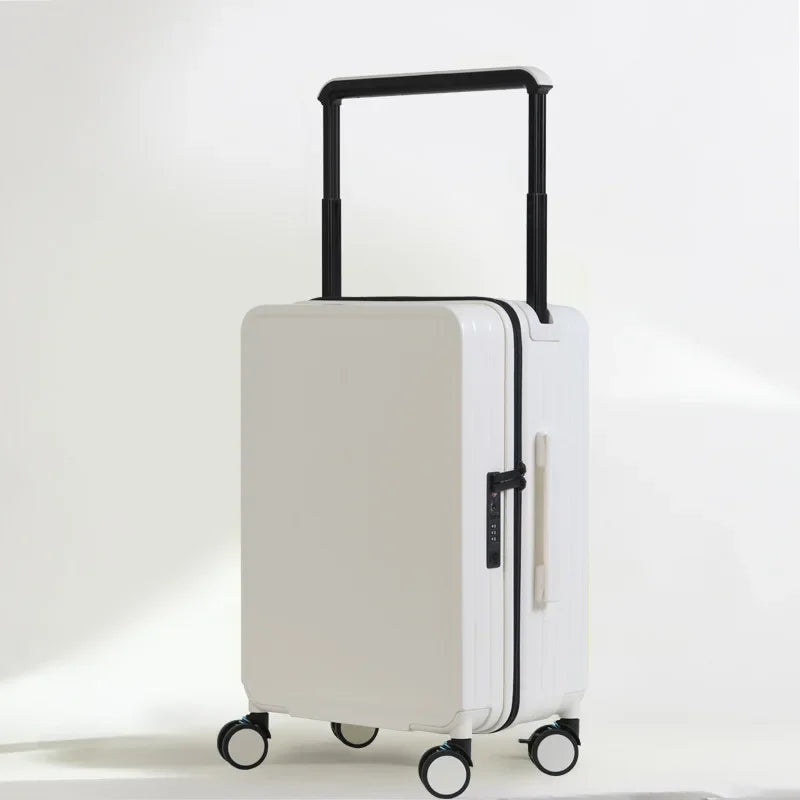 Wide Handle Front Opening Luggage Travel Bags Password Boarding Case 2025 Large Capacity Zipper Rolling Luggage Case