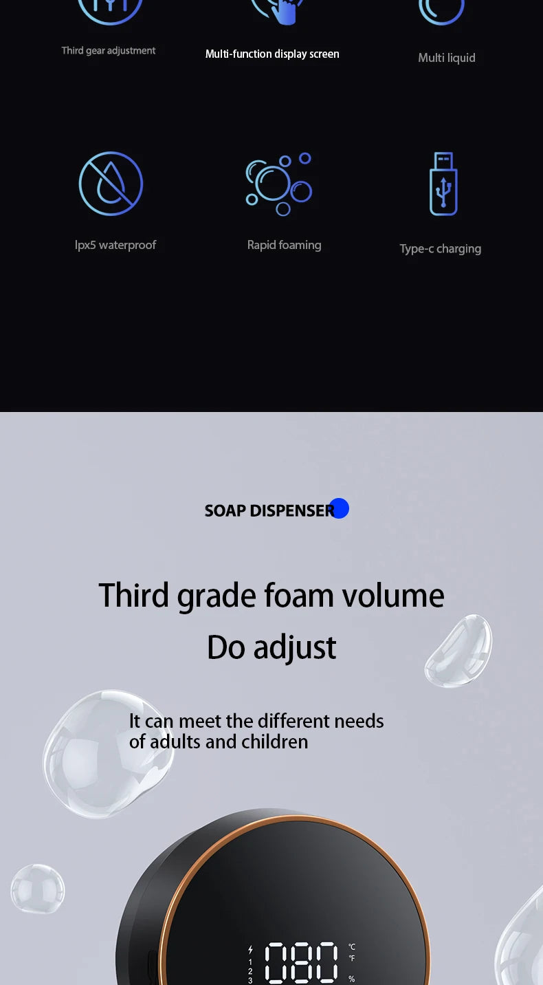 Wall Mount Automatic Foam Soap Dispensers LED Display Electric Touchless Infrared Sensor Foam Machine Liquid Dispensary