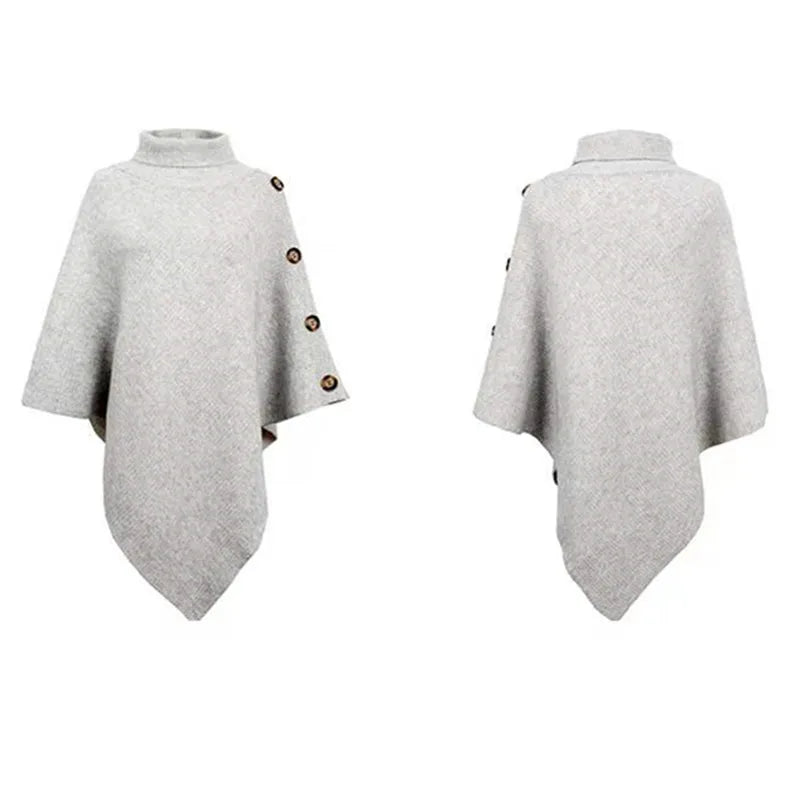 Fashion Winter Women Turtleneck Irregular Loose Pullover Shawl Cape Sweater Solid Color Autumn Knitted Long Tops Casual Clothing