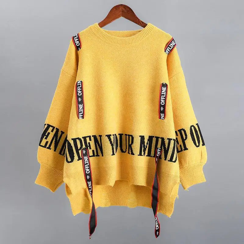 Autumn Winter Y2K Letter Sweater Women Fashion Casual All-match Jumpers Loose Knitted Pulllover Lady Top Harajuku Female Clothes