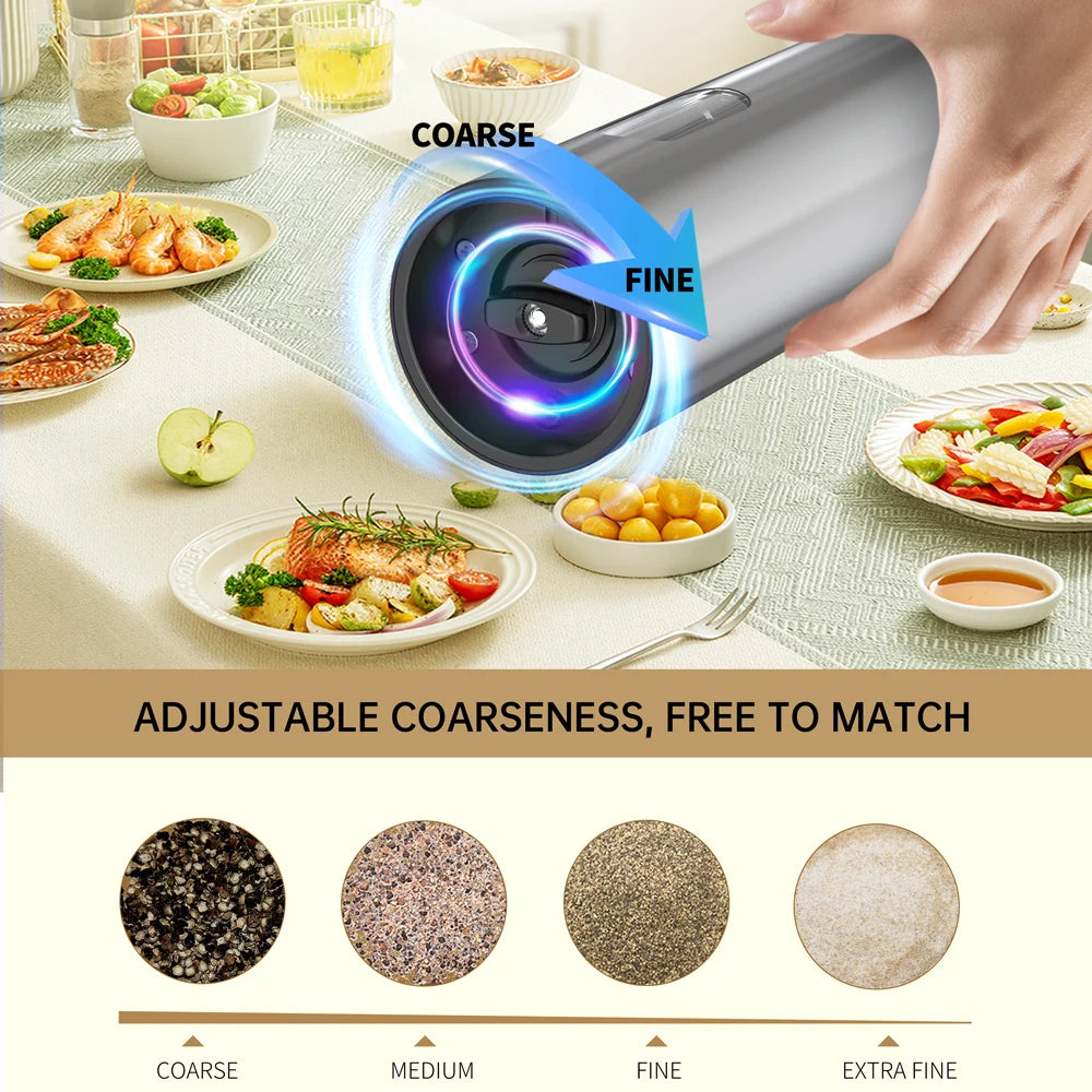 Rechargeable Electric Salt and Pepper Grinder Set Stainless Steel Pepper Mills Adjustable Coarseness Power Grinder Kitchen Tools