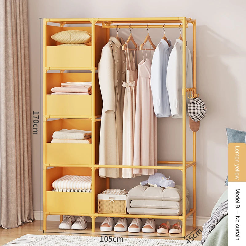 Wardrobe Folding Portable Clothing Storage Cabinet Non-Woven Dustproof Simple Steel Assembly Closet Multipurpose Furniture