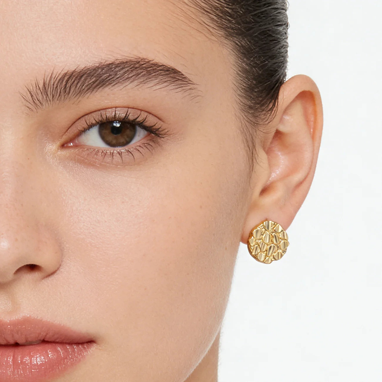 14k Gold Plated 12mm round Stud Earrings for Men And Women Fashion Jewelry Irregular Geometric Shape Gold Nugget Earrings
