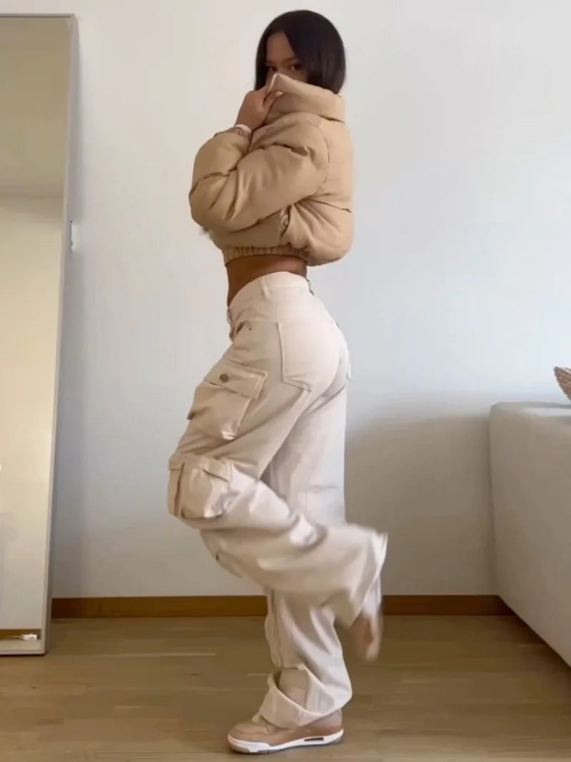 TARUXY Multiple Pockets Cargo Pants For Women Loose High Waist Fashion Sweatpants Women's Baggy Streetwear Pant Woman Trousers