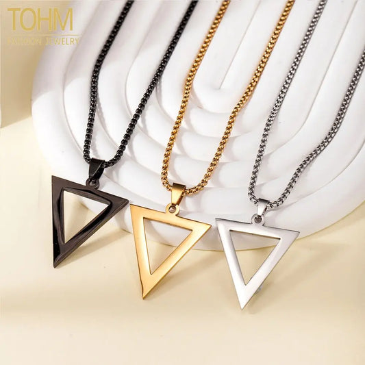 TOHM Trendy Stainless Steel Inverted Triangle Pendant Chain Simple Choker Necklace For Women Jewelry Father Mother's Day Gift