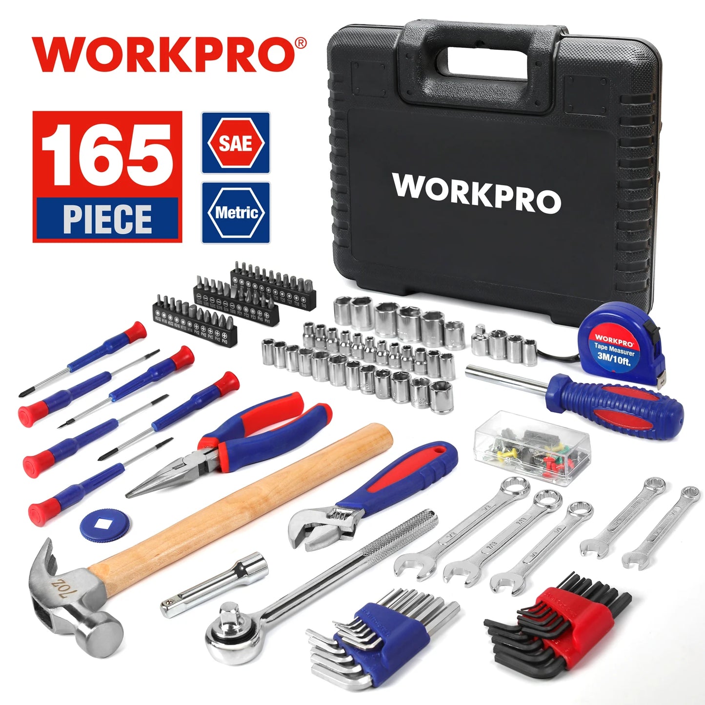 WORKPRO 123PC New Mechanic Tool Set for Car Home Tool Kits Quick Release Ratchet Handle Wrench Socket Set