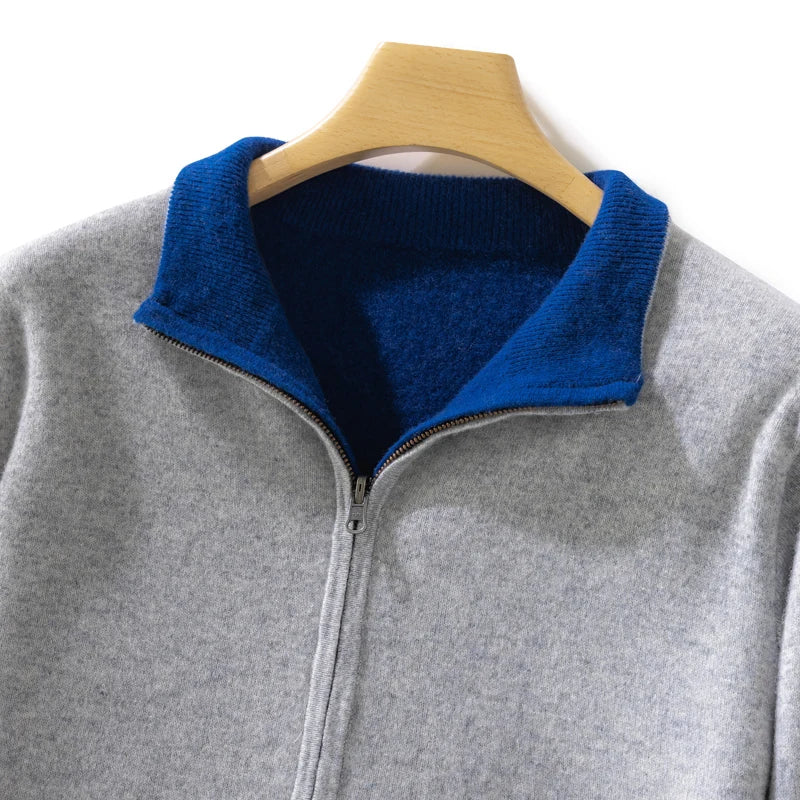 Men 100% Merino Wool Sweater Zipper Cardigan Wear Both Sides Autumn Winter Thick Warm Casual Cashmere Jumper Knitwear Coat Tops