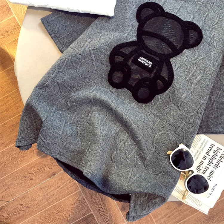 CGC Korean Fashion Women Oversized T-shirt Casual Bear Printing Short Sleeve Tees Summer Female Loose Tops Simple O-Neck T-shirt