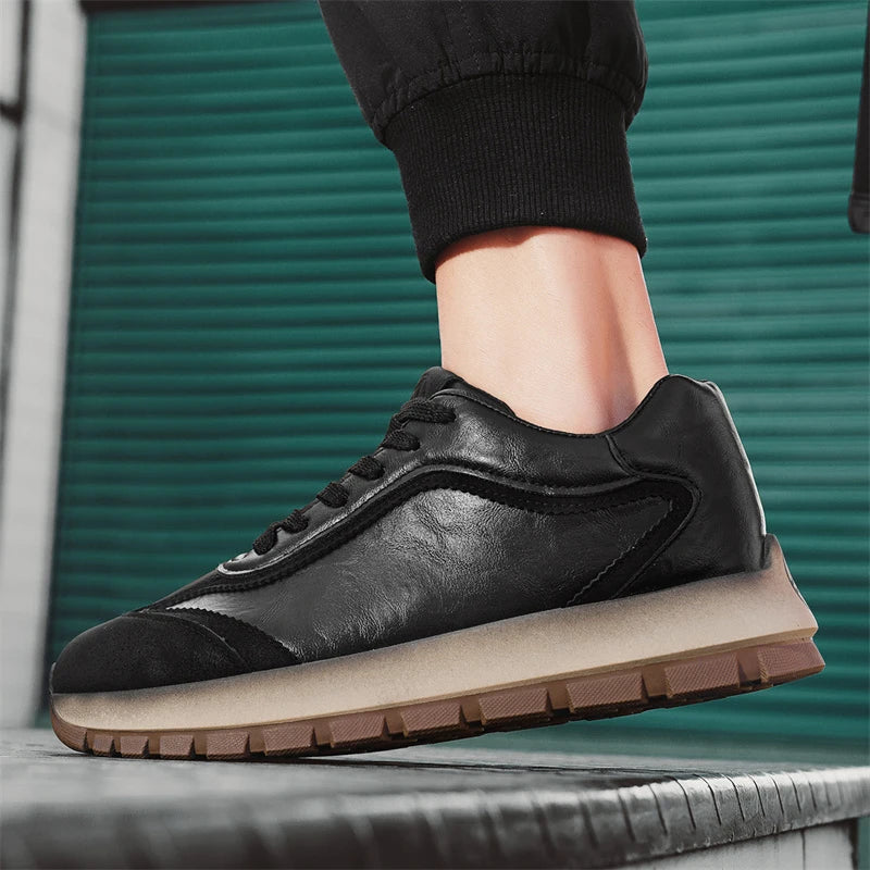 Classic Leather Casual Sneakers Men Comfortable Men's Spring Autumn Sneakers Platform Shoes Lace Up Brown Black Footwear 2025