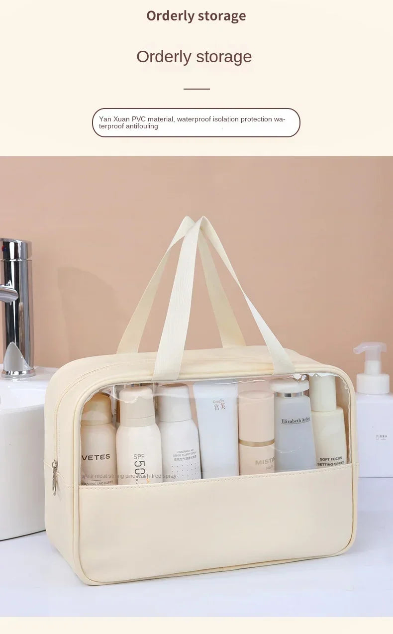 Women's Clear Makeup Bag Portable Travel Cosmetic Bag Large Capacity Bath Bag Multifunctional Waterproof Storage Compartment