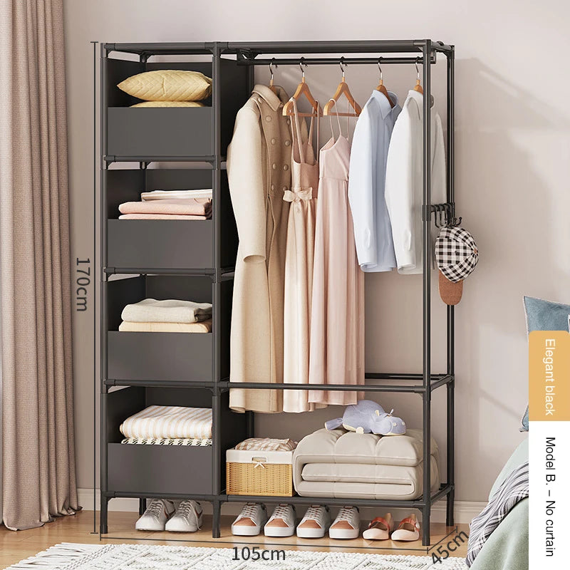Wardrobe Folding Portable Clothing Storage Cabinet Non-Woven Dustproof Simple Steel Assembly Closet Multipurpose Furniture