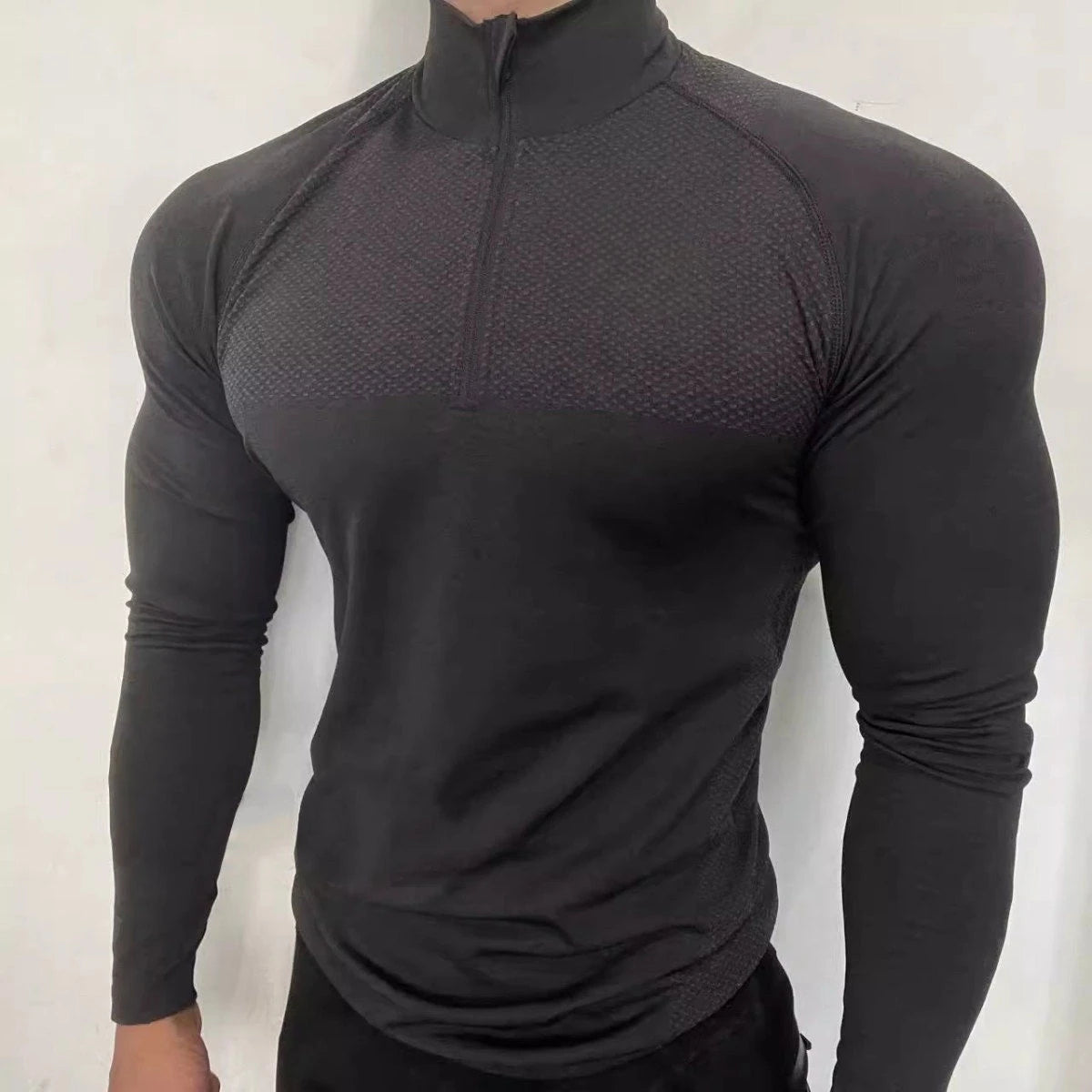 Men's Shark Quick-Dry Breathable Slim-Fit Half-Zip Training Top Long Sleeve Running T-Shirt Autumn Fitness Workout Baselayer