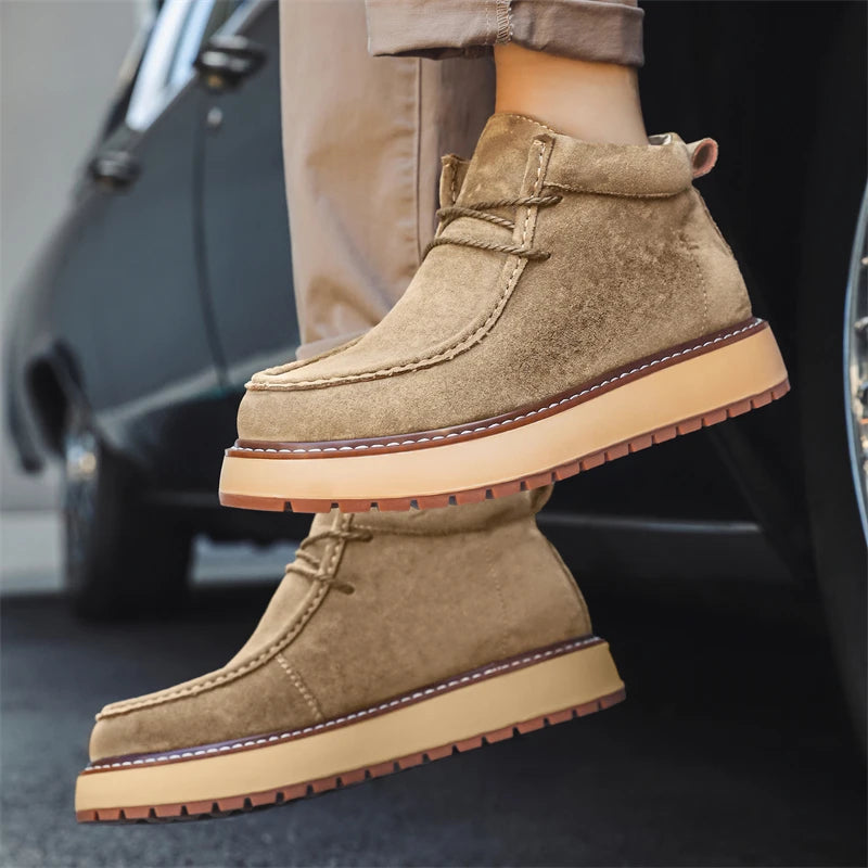 Autumn Men Platform Shoes Suede Leather Work Shoes Fashion Design Lace-up High Quality Ankle Boots Casual British Outdoor Shoes