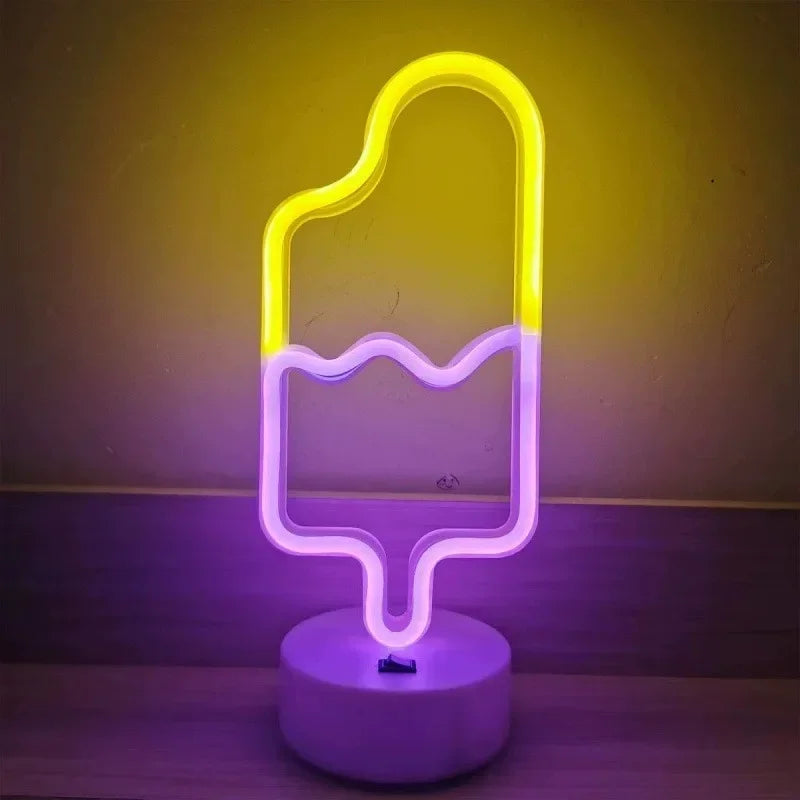 LED Neon Night Light Sign Flamingo Coconut Tree Cactus Table Lamp Kids Birthday Gifts Bedroom Christmas Art Decor Battery/USB