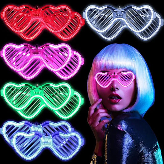 5/10/20/30Pcs Glow In The Dark Glasses Heart Shaped LED Light Up Sunglasses Glow Neon Party Favor for Kids Adults Party Supplies