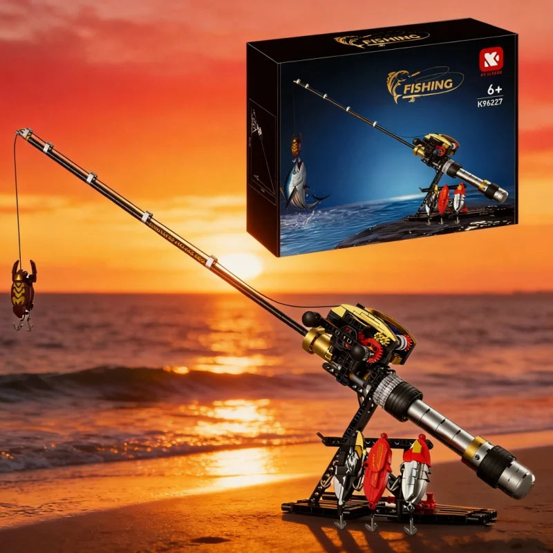 Fishing Rod Building Blocks Simulated Sea Fishing with Reel Set DIY Kit Creative Construction Toys for Kids Gift for Men Boys
