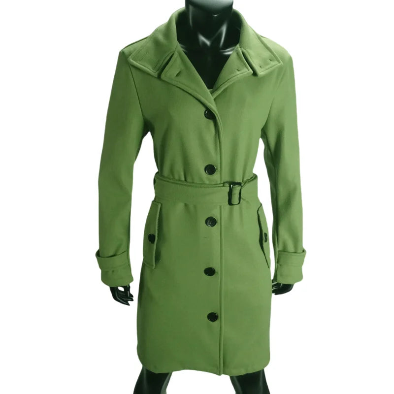 Women's Wool Blend Coat Winter Warm Single Breasted Jacket with Turn-down Collar Long Outerwear Female Clothing