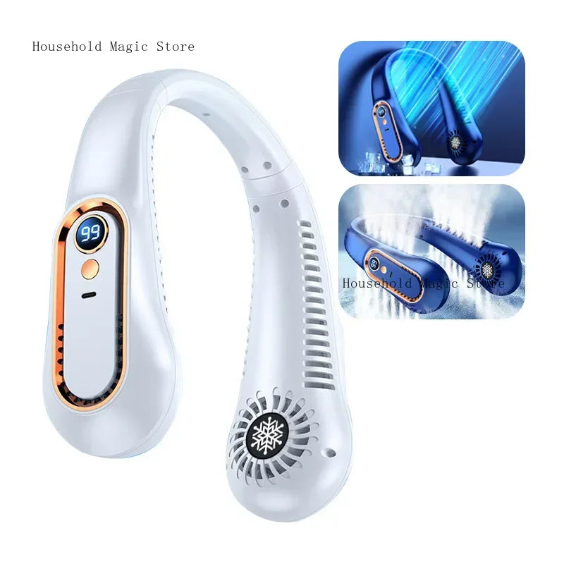 Hanging Neck Fan Digital Display Power Bladeless Neckband Fan Portable Mini Air Cooler USB Rechargeable Electric Fans